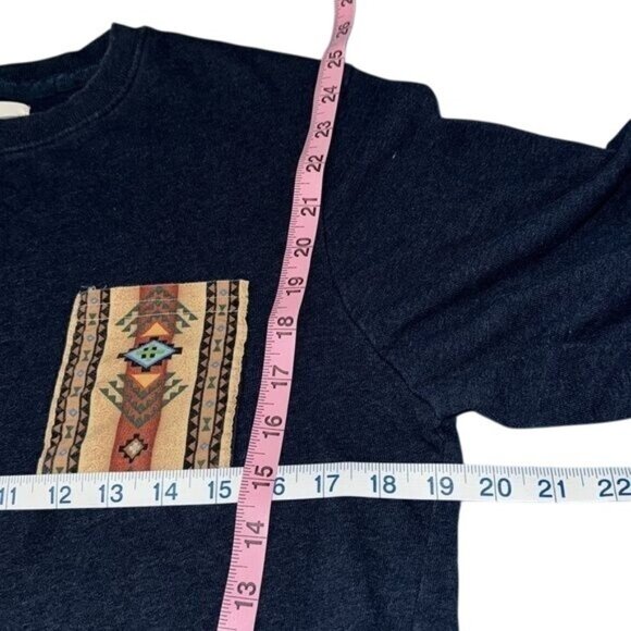 21 Men Navy Sweatshirt With Aztec Print Pocket Long Sleeve Crewneck - Picture 7 of 7